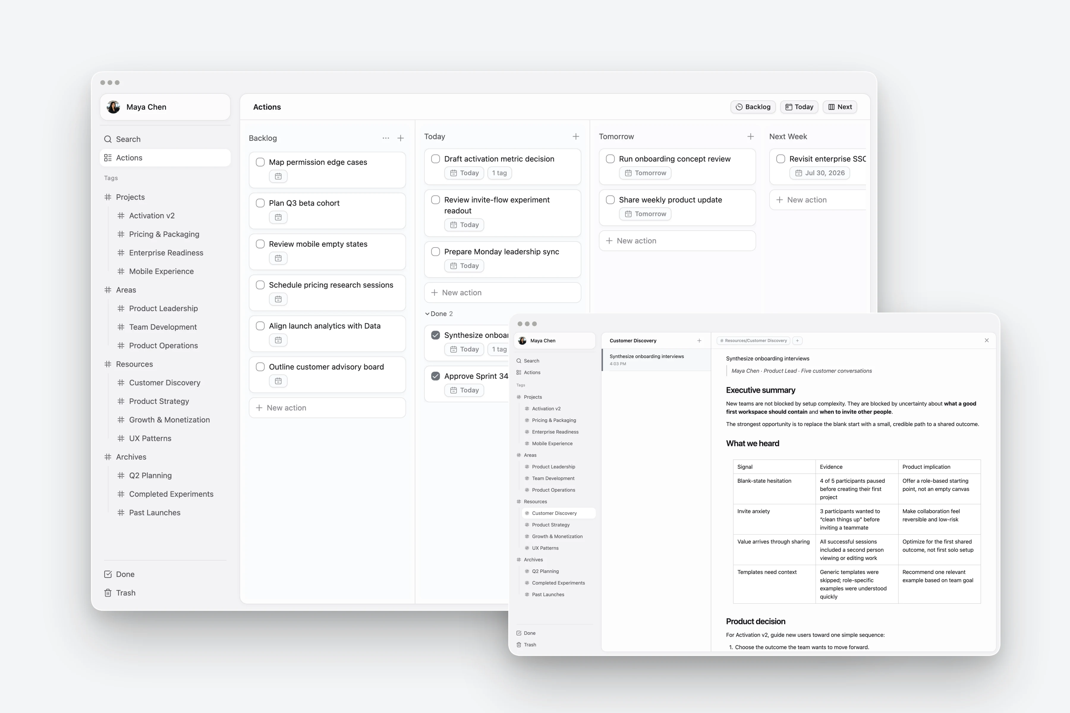 ActionDrivenNote workspace containing actions and notes available through MCP