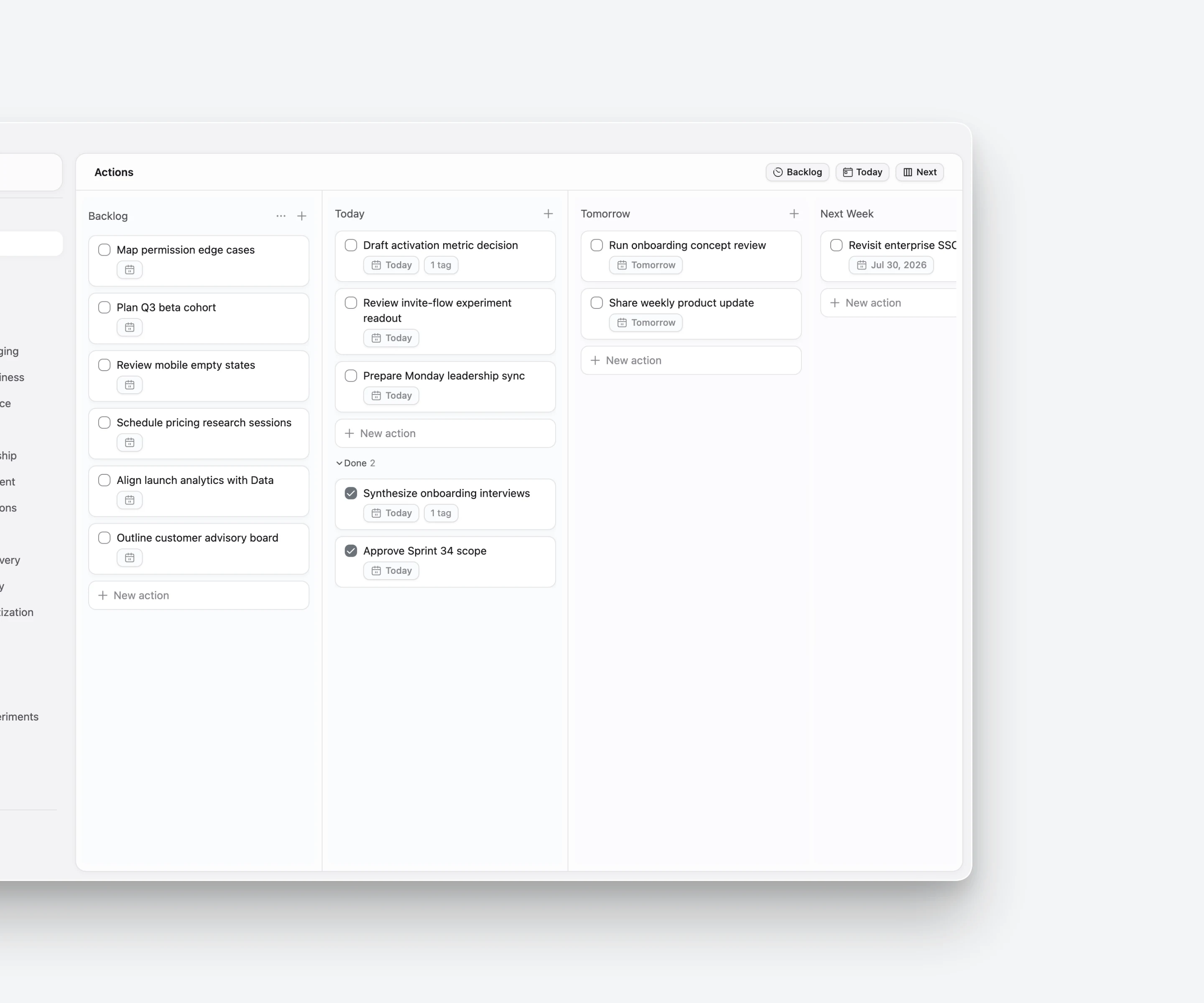 Action planning board detail for capture broadly