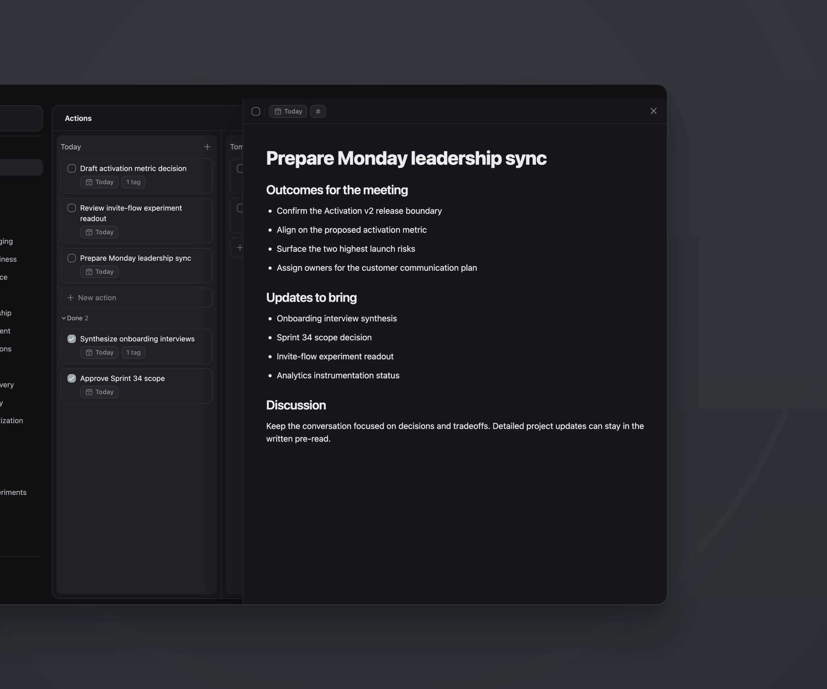 ActionDrivenNote task detail with a rich writing space for notes