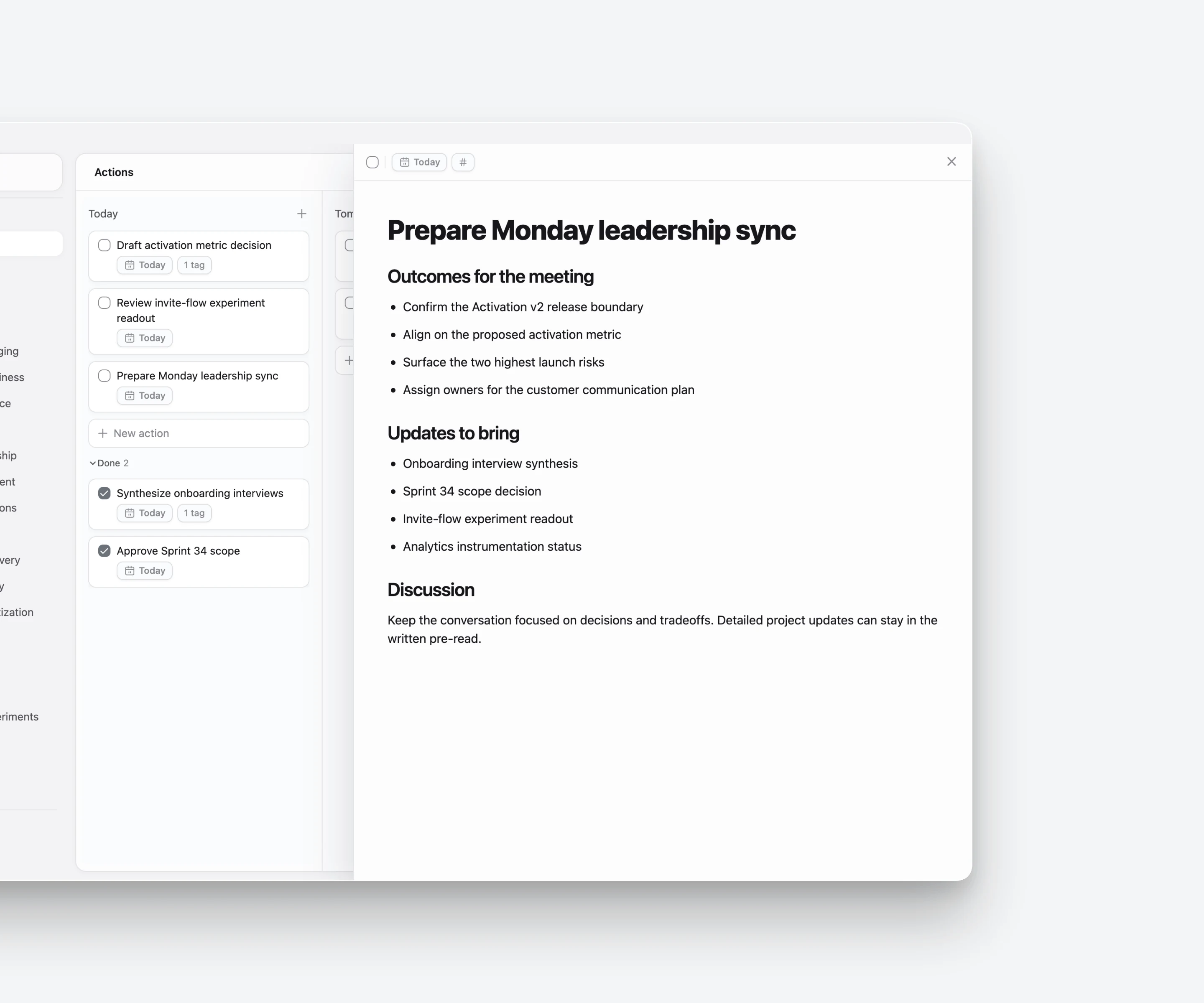 ActionDrivenNote task detail with a rich writing space for notes
